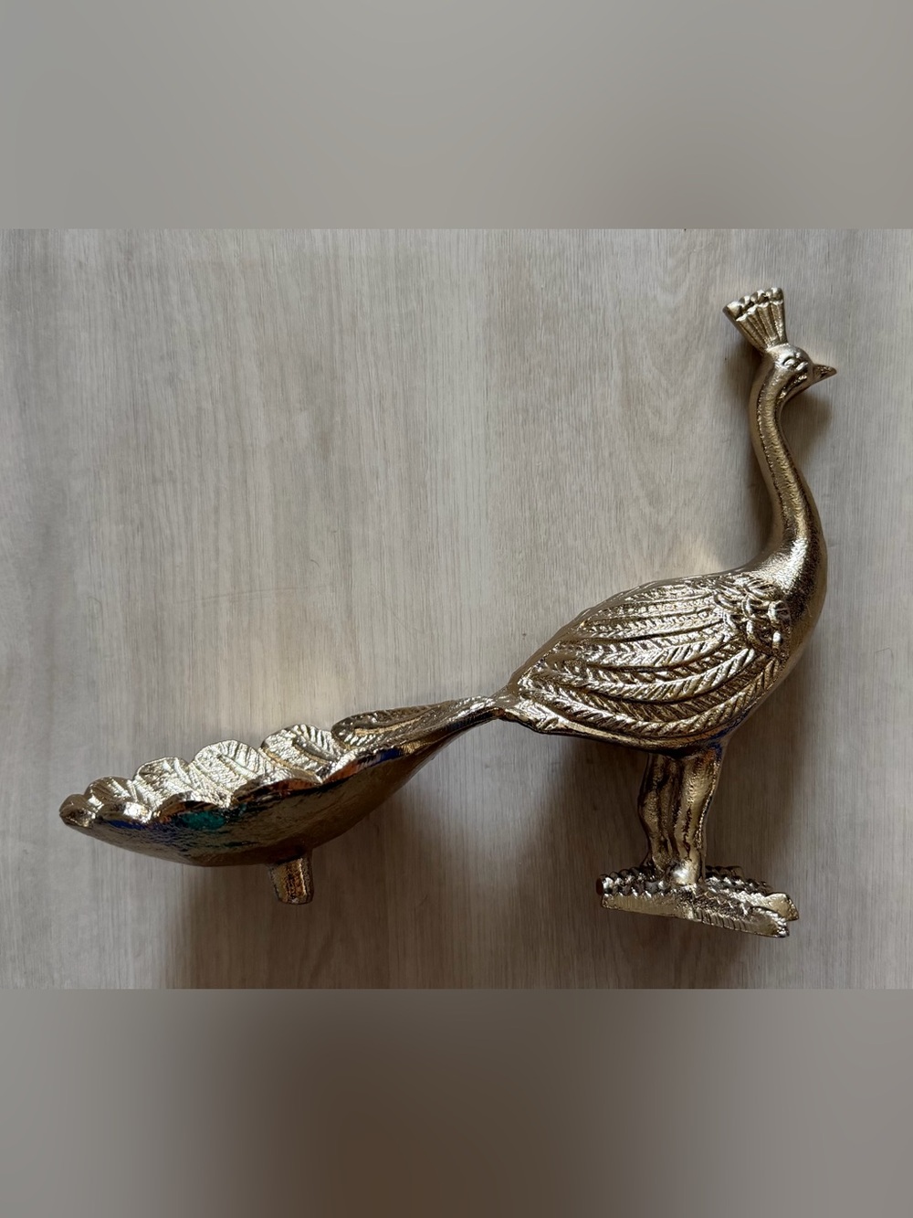 Vintage Gold Peacock Candy / Trinket Dish Figurine Statue Mixed Metal Cast